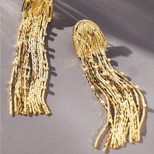Anthropologie Tassel Gold & Rhinestone Earrings NWT
